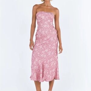 Floral Pink Strapless Dress